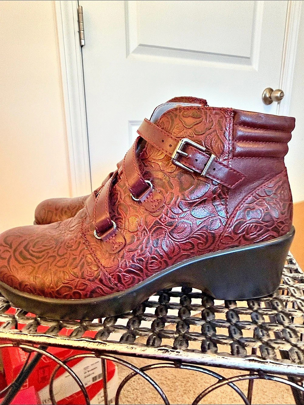 Alegria Indi Oxblood Bloom  Floral Ankle Boots